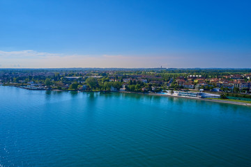 Aerial photography with drone. Beautiful view of the city of Rivoltella del Garda, Italy.