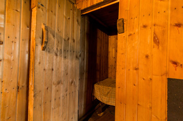 Russia, Moscow- July 23, 2019: interior room apartment. standard repair decoration in hostel. bathhouse, sauna