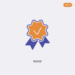 2 color Badge concept vector icon. isolated two color Badge vector sign symbol designed with blue and orange colors can be use for web, mobile and logo. eps 10.