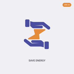 2 color Save energy concept vector icon. isolated two color Save energy vector sign symbol designed with blue and orange colors can be use for web, mobile and logo. eps 10.
