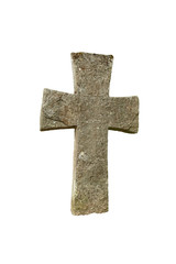 vintage cross made of limestone. isolated