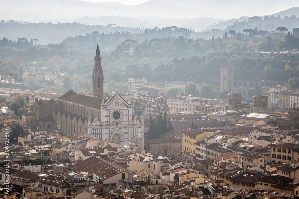 Wall mural Beautiful view of the Cathedral of Santa Croce and Belltower in Florence, Tuscany, Italy