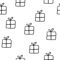 Winter Holiday cartoon seamless pattern with  presents. Christmas illustration isolated on white background. Merry Christmas and New year vector. Template design for invitation, poster, card.