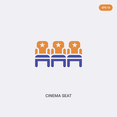 2 color cinema seat concept vector icon. isolated two color cinema seat vector sign symbol designed with blue and orange colors can be use for web, mobile and logo. eps 10.