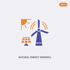 2 color natural energy windmill concept vector icon. isolated two color natural energy windmill vector sign symbol designed with blue and orange colors can be use for web, mobile and logo. eps 10.