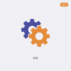 2 color Cog concept vector icon. isolated two color Cog vector sign symbol designed with blue and orange colors can be use for web, mobile and logo. eps 10.