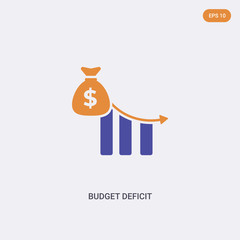 2 color budget deficit concept vector icon. isolated two color budget deficit vector sign symbol designed with blue and orange colors can be use for web, mobile and logo. eps 10.