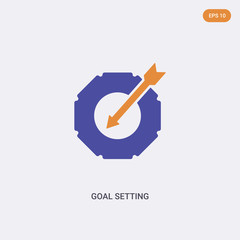 2 color goal setting concept vector icon. isolated two color goal setting vector sign symbol designed with blue and orange colors can be use for web, mobile and logo. eps 10.