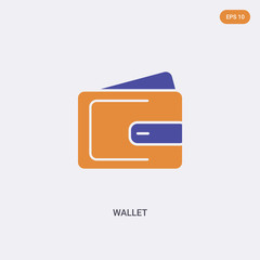 2 color Wallet concept vector icon. isolated two color Wallet vector sign symbol designed with blue and orange colors can be use for web, mobile and logo. eps 10.