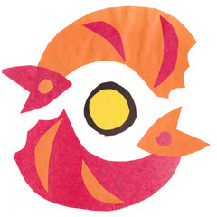 abstract multicolored geometric pattern two foxes and the moon