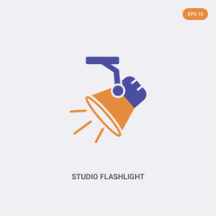 2 color studio flashlight concept vector icon. isolated two color studio flashlight vector sign symbol designed with blue and orange colors can be use for web, mobile and logo. eps 10.
