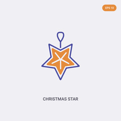 2 color Christmas star concept vector icon. isolated two color Christmas star vector sign symbol designed with blue and orange colors can be use for web, mobile and logo. eps 10.