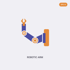 2 color robotic arm concept vector icon. isolated two color robotic arm vector sign symbol designed with blue and orange colors can be use for web, mobile and logo. eps 10.