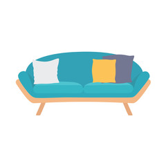 Sofa blue, colorful cartoon illustration vector. Comfortable lounge for interior design isolated on white background.