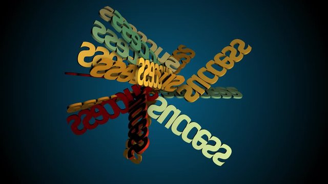 Big text Success made from mnay particles in space, 3d rendering computer generated background