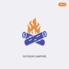 2 color Outdoor campfire concept vector icon. isolated two color Outdoor campfire vector sign symbol designed with blue and orange colors can be use for web, mobile and logo. eps 10.
