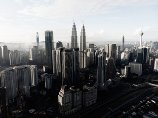 Fototapeta na wymiar Aerial shot of Kuala Lumpur city center at morning.