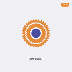 2 color Sunflower concept vector icon. isolated two color Sunflower vector sign symbol designed with blue and orange colors can be use for web, mobile and logo. eps 10.