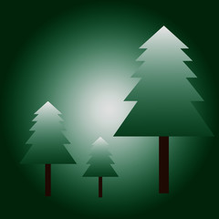 Christmas tree vector on green background. 