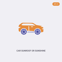 2 color car sunroof or sunshine roof concept vector icon. isolated two color car sunroof or sunshine roof vector sign symbol designed with blue and orange colors can be use for web