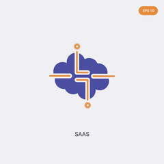 2 color saas concept vector icon. isolated two color saas vector sign symbol designed with blue and orange colors can be use for web, mobile and logo. eps 10.