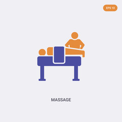 2 color massage concept vector icon. isolated two color massage vector sign symbol designed with blue and orange colors can be use for web, mobile and logo. eps 10.