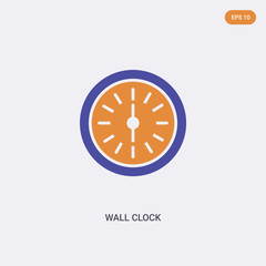 2 color Wall clock concept vector icon. isolated two color Wall clock vector sign symbol designed with blue and orange colors can be use for web, mobile and logo. eps 10.