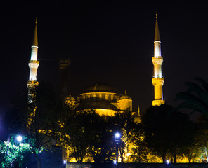 Sultan Ahmed Mosque (or The Blue Mosque) by night. In Istanbul, Turkey