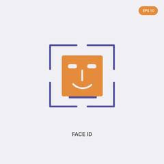 2 color Face id concept vector icon. isolated two color Face id vector sign symbol designed with blue and orange colors can be use for web, mobile and logo. eps 10.