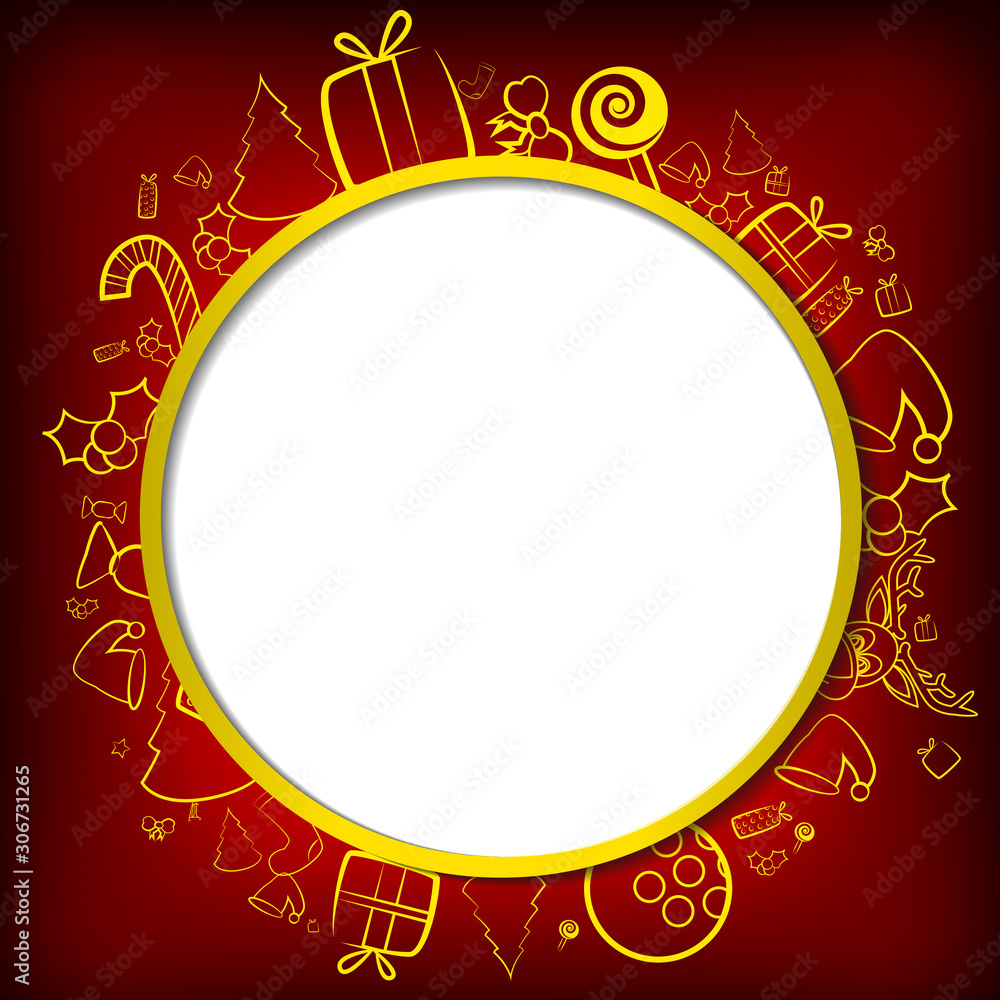 Poster vector : christmas items with circle space on red background