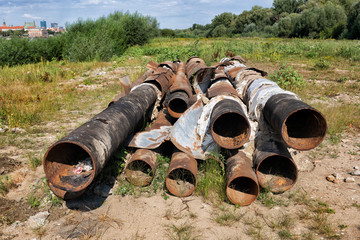 Pile of Old Rusty Metal Pipes