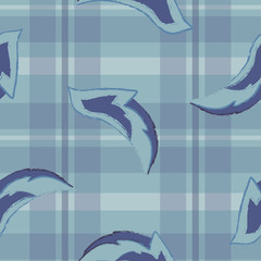 Vector Paper Cutting Art Collection inspired Leaves on Plaid seamless pattern background.