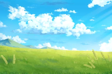 Fotobehang Boerderij Dag lucht wolken - Anime achtergrond.  © Deztinie