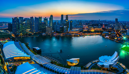 Singapore financial district skyline at night, Singapore city