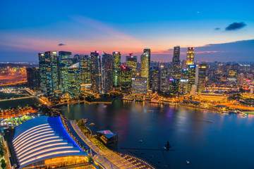 Fototapeta na wymiar Singapore financial district skyline at night, Singapore city
