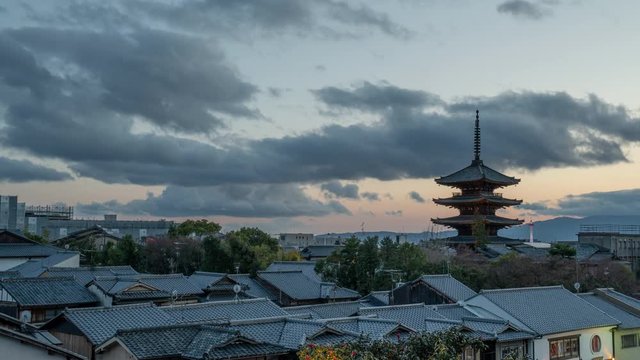 Kyoto, Japan - November 27, 2018: Ninenzaka Area at sunset