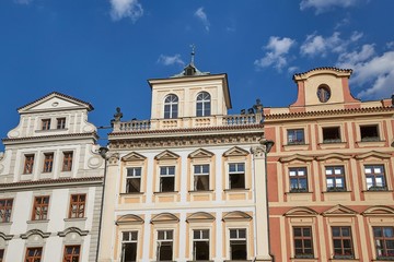 Fototapeta na wymiar Buildings in an urban street of Prague
