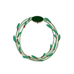 Christmas wreath with red berries and green leaves .on white background.Round frame for Christmas cards. Vector illustration