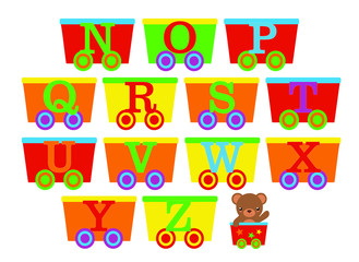alphabet for children (n-z). letters on the train. Children's puzzles. Educational game for children.