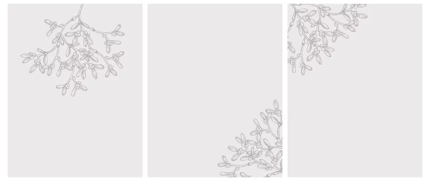 Vector Illustrations with Brown Hand Drawn Sprigs of Mistletoe Isolated on a Light Brown Background. Lovely Christmas Vector Prints Ideal for Card, Invitation, Greeting, Poster, Wall Art, Tag, Label.