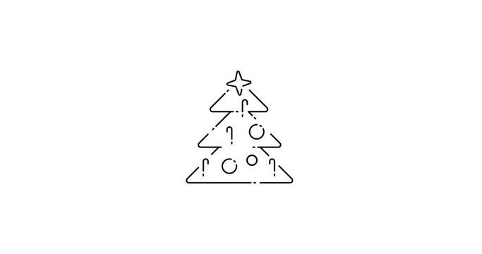 Christmas and New Year decorated tree. Animated outline thin flat design icon