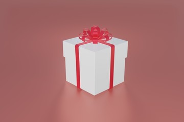 Gift box for Christmas, New Year's Day ,Valentine day, red white gift box on red background, 3d rendering.