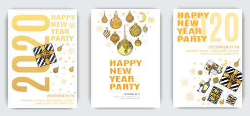 Fototapeta premium Vector illustration sketch christmas menu. Holiday banner. Template with hand drawn Decorations graphic. Happy New Year Card.