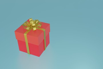 Gift box for Christmas, New Year's Day ,Valentine day, red gold gift box on white background, 3d rendering.