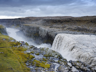 Amazing Iceland landscape at Dettifoss waterfall in Northeast Iceland region. Dettifoss is a waterfall in Vatnajokull National Park reputed to be the most powerful waterfall in Europe