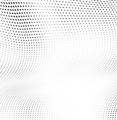 Abstract wave of halftone texture. Chaotic background of black dots on a white field. Template for printing on wrapping paper