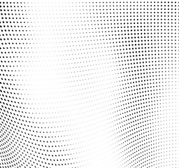 Abstract wave of halftone texture. Chaotic background of black dots on a white field. Template for printing on wrapping paper