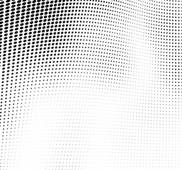 Abstract wave of halftone texture. Chaotic background of black dots on a white field. Template for printing on wrapping paper