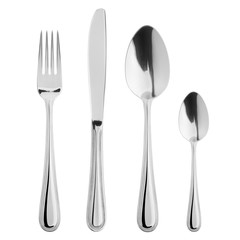 fork, knife, spoon, teaspoon, cutlery isolated on white background, clipping path - obrazy, fototapety, plakaty