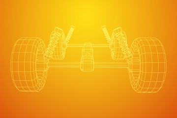 Chassis steering rack. Wireframe low poly mesh vector illustration. Auto service repair car concept.